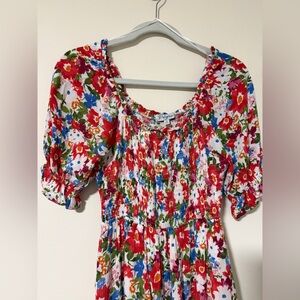 Katie Smocked Midi Dress | Red Multi Floral